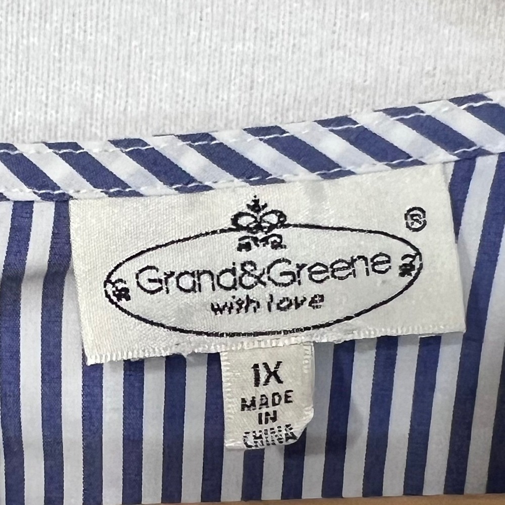 Grand & Greene Striped Floral‎ Embroidered Tie Front Blouse Top Size 1X - Picture 4 of 12